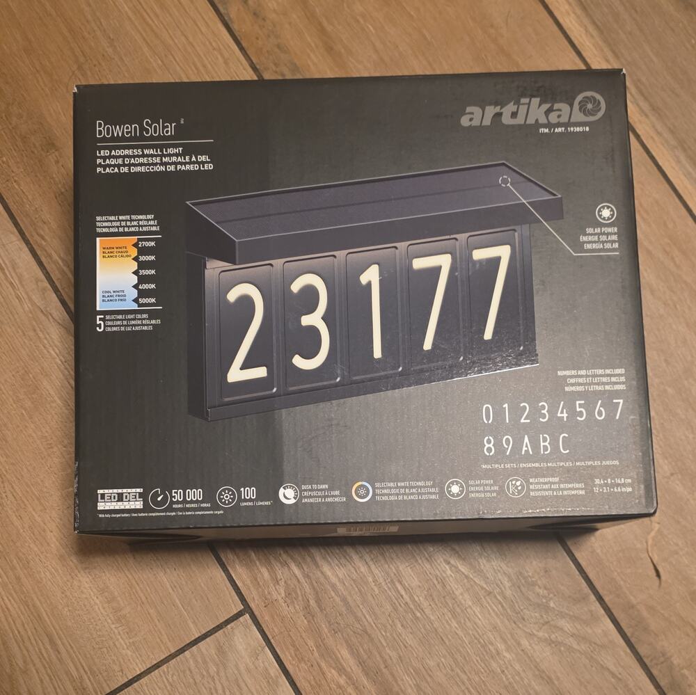 Artika Bowen Solar LED Address Wall Light Dusk-to-Dawn Black 100 Lumens Fast 🛳️